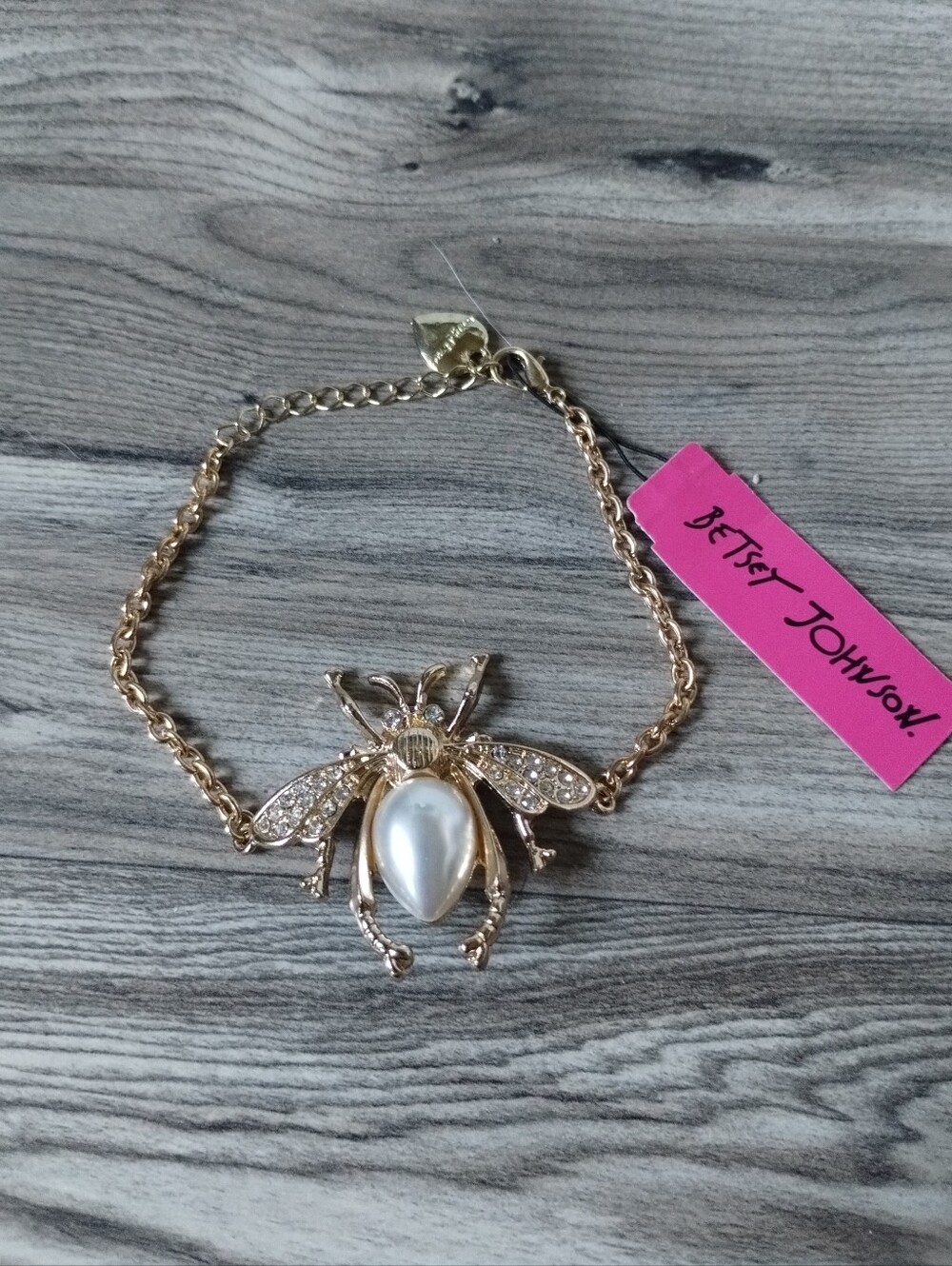 Betsey Johnson Gold Pearl Flying Bug Bracelet